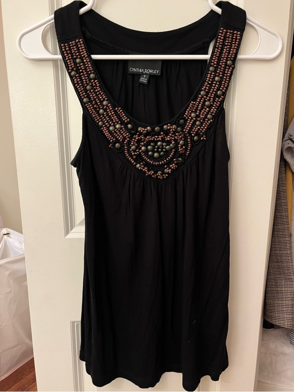 Cynthia Rowley Black Embellished Scoop Neck Tank Top